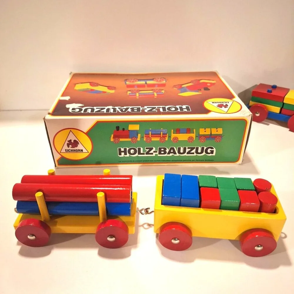 Eichhorn Holz-Bauzug Wooden Blocks Train Complete Set Original Box Vintage - Picture 5 of 12